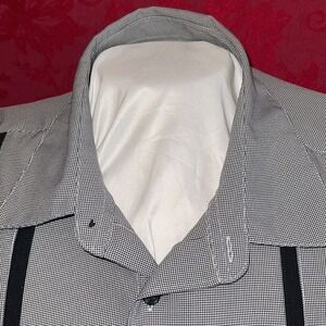 Cafe Luna Mens Polyester‎ Button Down Shirt Tiny Houndstooth Black Stripes XXL